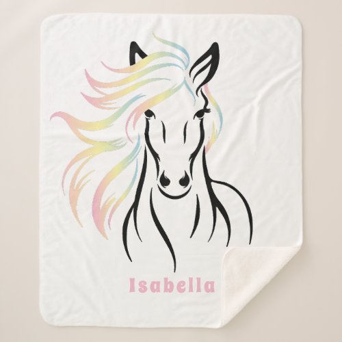 Majestic Horse with Long Flowing Colorful Mane Sherpa Blanket