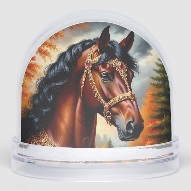 Majestic Horse with Ornate Gold Harness Snow Globe (Front)