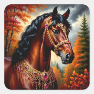 Majestic Horse with Ornate Gold Harness Square Sticker