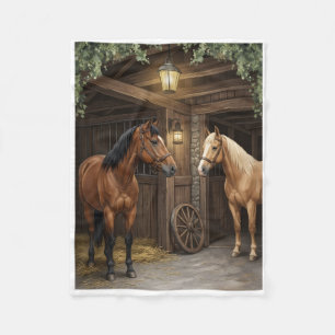 Majestic Horses Inside Rustic Stable Fleece Blanke Blanket