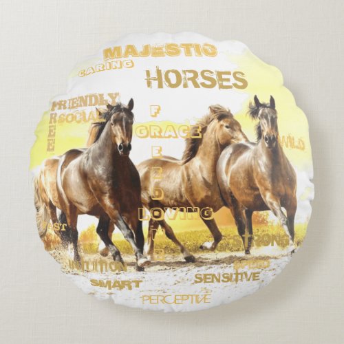 Majestic Horses Round Pillow