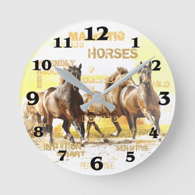 Majestic Horses Round Wall Clock (Front)