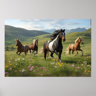 Majestic Horses Running Free – Meadow & Hills Land Poster