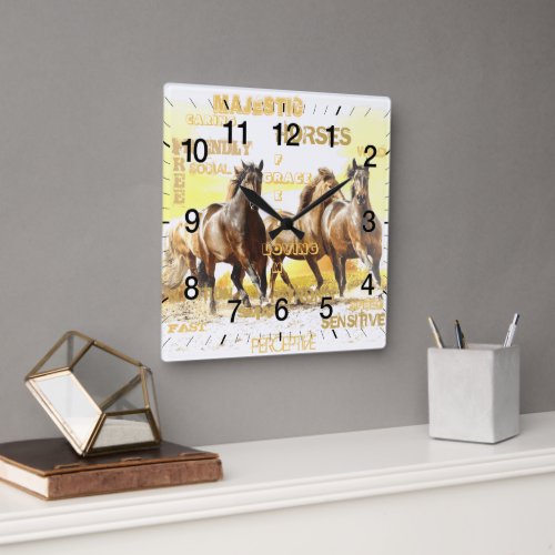 Majestic Horses Square Wall Clock