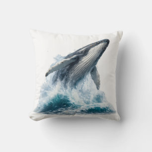 Majestic Humpback Whale Ocean Waves Watercolor Throw Pillow