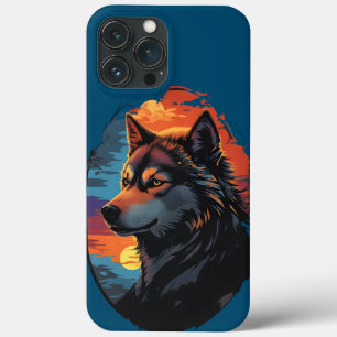 Majestic Husky Against a Sunset Sky Serenity View iPhone 13 Pro Max Case