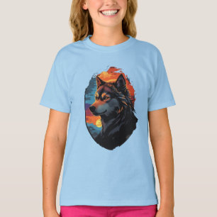 Majestic Husky Against a Sunset Sky Serenity View T-Shirt