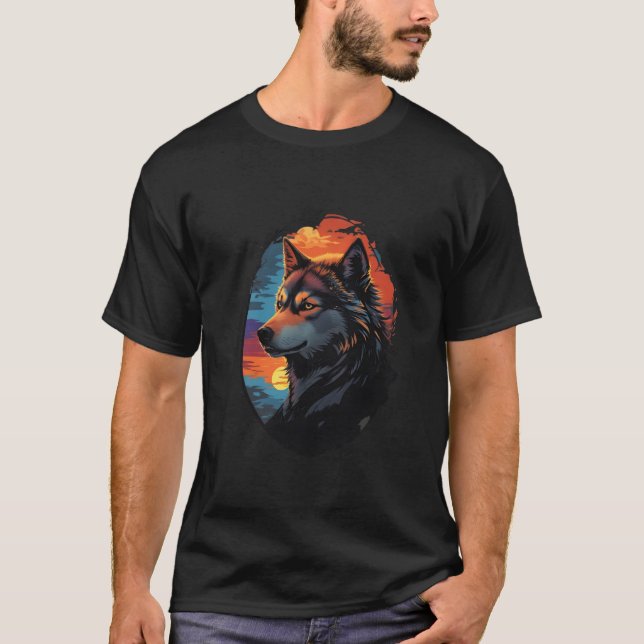 Majestic Husky Against a Sunset Sky Serenity View T-Shirt (Front)
