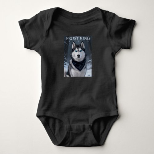 Majestic Husky Blue Eyes Winter Snow Baby Bodysuit