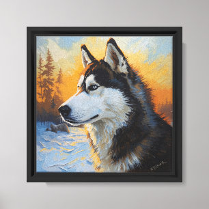Majestic Husky Dog Oil Painting - Artistic Pet Wal Canvas Print
