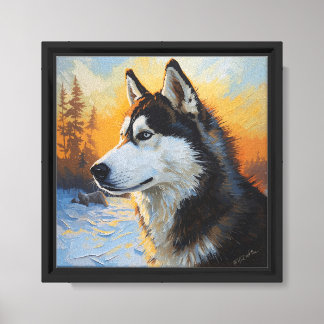 Majestic Husky Dog Oil Painting - Artistic Pet Wal Canvas Print