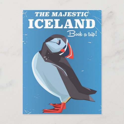 Majestic Iceland Puffin vintage travel poster Postcard