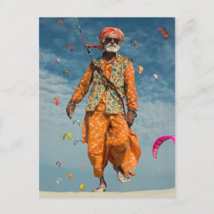Majestic Indian Elder Kite Flying on the Beach Postcard