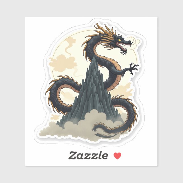 Majestic Ink Wash Dragon Coiled Around a Mountain Sticker (Sheet)