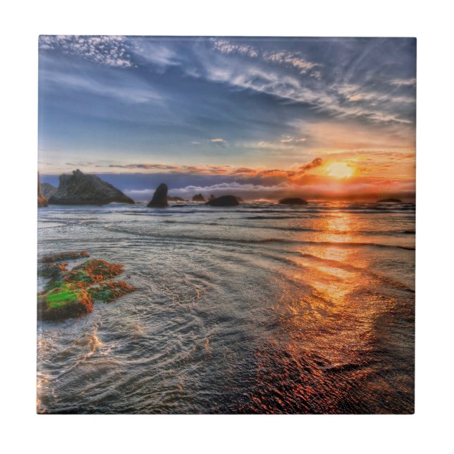 Majestic Island Sea Bay Sunset Ceramic Tile (Front)