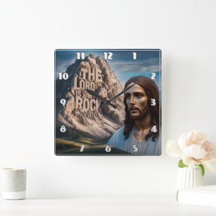 Majestic Jesus: Guardian of the Mountain Square Wall Clock