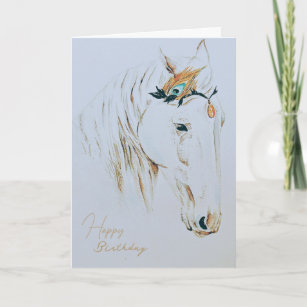 Majestic Jewel Embellished White Horse Birthday Card