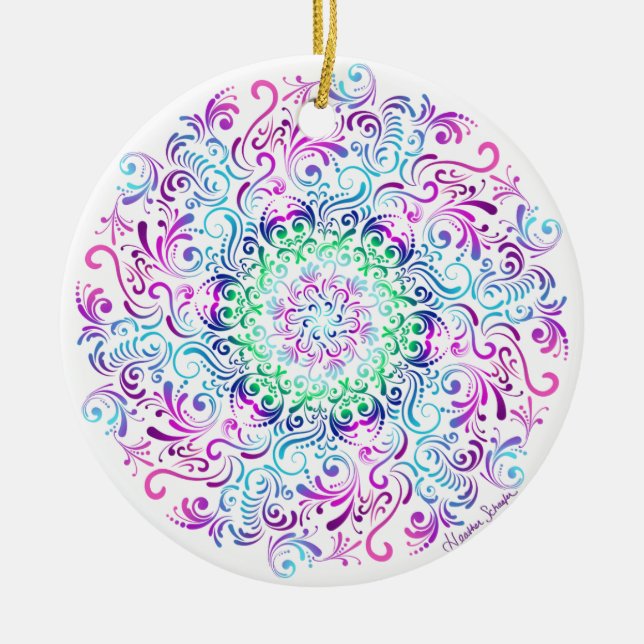 Majestic Kaleidoscope Mandala on White Ceramic Ornament (Front)