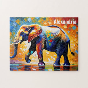 Majestic Kaleidoscope of Colors Elephant Walking Jigsaw Puzzle