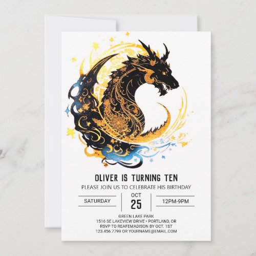 Majestic Kids Dragon Birthday celebration Invitation