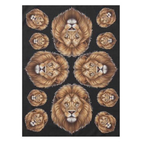 Majestic King Lion Head Mane on Black Party Tablecloth