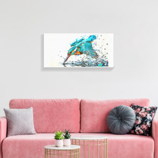 Majestic Kingfisher Diving Wildlife Photography Canvas Print