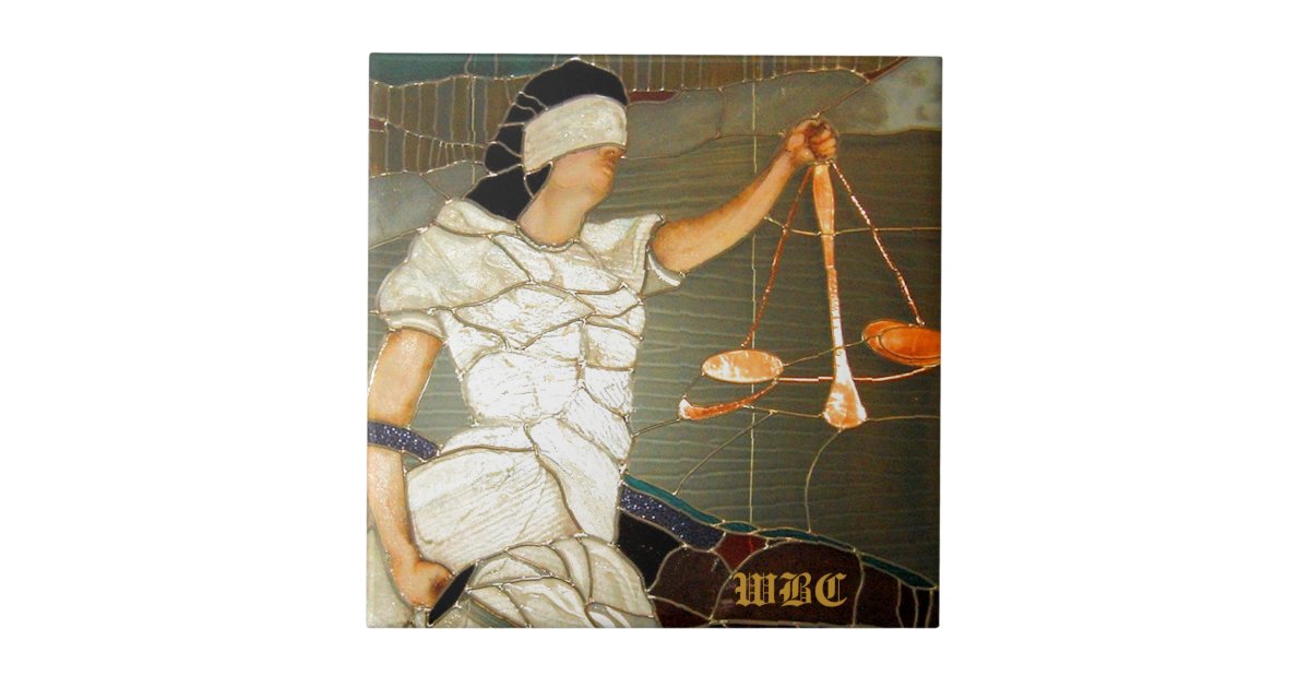 Majestic Lady Justice in Stained Glass Design Ceramic Tile | Zazzle
