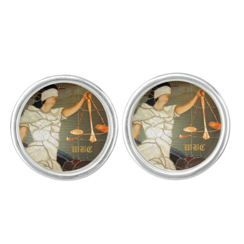 Majestic Lady Justice in Stained Glass Design Cufflinks