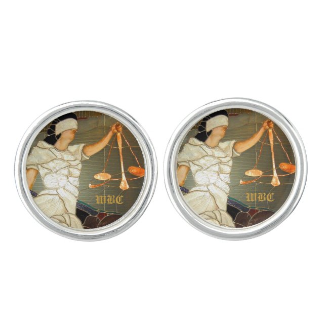 Majestic Lady Justice in Stained Glass Design Cufflinks (Front)