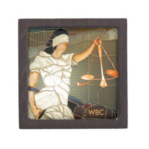 Majestic Lady Justice in Stained Glass Design Jewelry Box