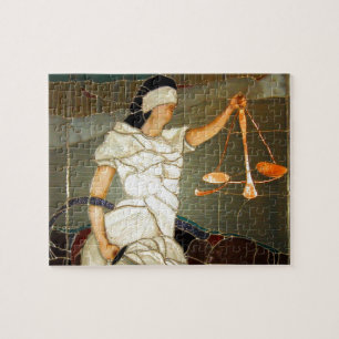 Majestic Lady Justice in Stained Glass Design Jigsaw Puzzle