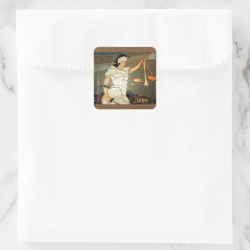 Majestic Lady Justice in Stained Glass Design Square Sticker | Zazzle