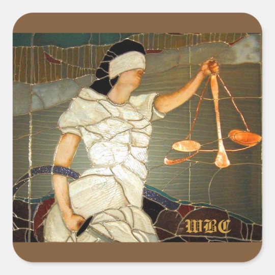 Majestic Lady Justice in Stained Glass Design Square Sticker | Zazzle.com