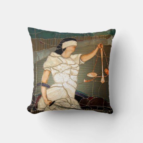 Majestic Lady Justice in Stained Glass Design Throw Pillow