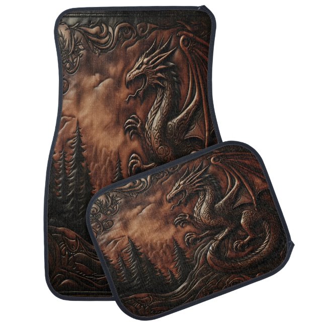 Majestic Leather Dragon Amongst Enchanted Woods Car Floor Mat (Set)