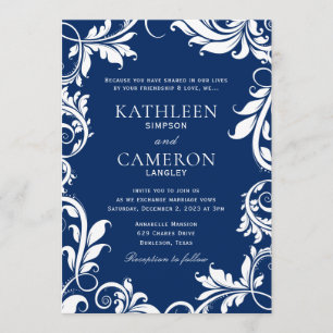 Majestic Leaves Invitation Template Navy Blue