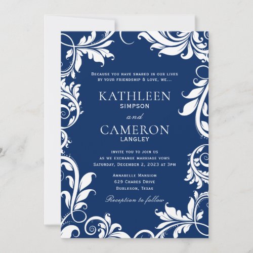 Majestic Leaves Invitation Template  Navy Blue