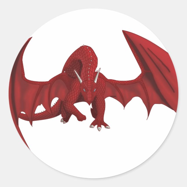 Majestic legendary Red Dragon Fantasy creature Classic Round Sticker (Front)