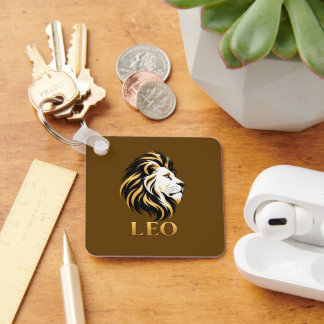 Majestic Leo Lion Zodiac Sign Gold & Black Custom  Keychain
