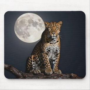 Majestic Leopard and Full Moon Mouse Pad