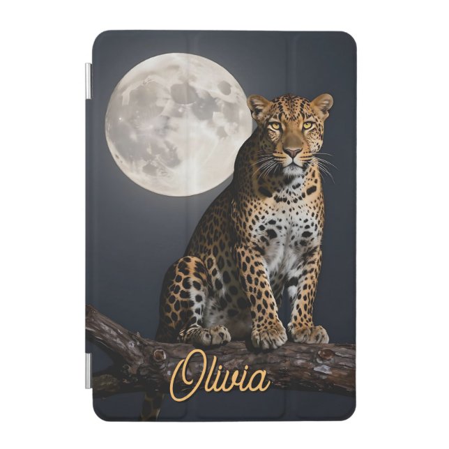 Majestic Leopard and Full Moon Personalized iPad Mini Cover (Front)