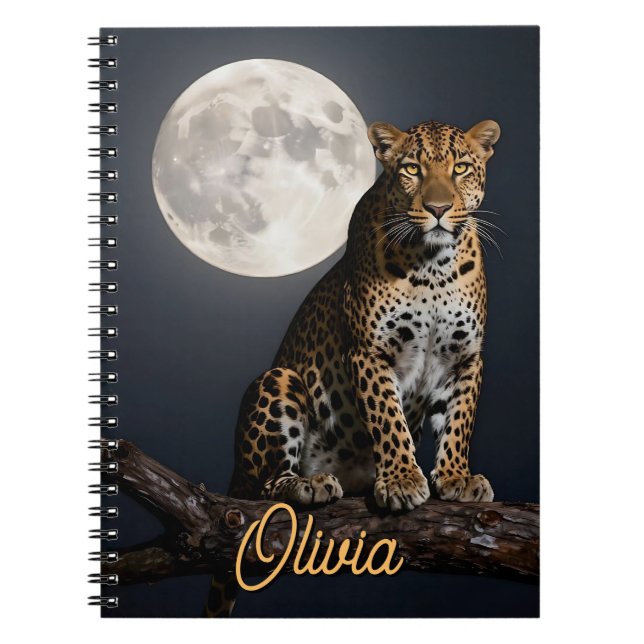 Majestic Leopard and Full Moon Personalized Notebook (Front)