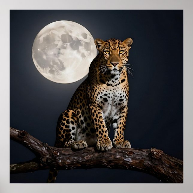 Majestic Leopard and Full Moon   Poster (Front)