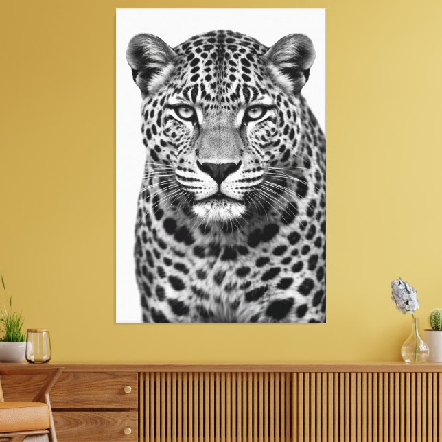 Majestic Leopard Black & White Canvas Print (Insitu(LivingRoom))