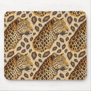 Majestic Leopard Portrait Animal Print Pattern Mouse Pad