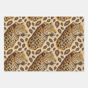 Majestic Leopard Portrait Animal Print Pattern Wrapping Paper Sheets