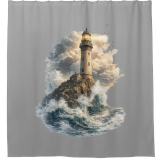 Majestic Lighthouse Ocean Wave Shower Curtain
