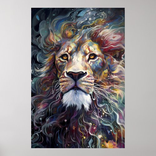 Majestic Lion Abstract  Ai Poster