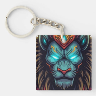 Majestic Lion and Wise Owl Artistic Illustration Keychain