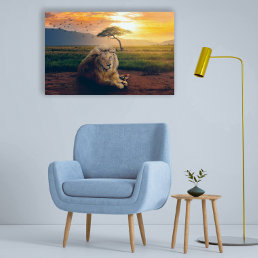 Majestic Lion at an Africa during Sunset Canvas Print